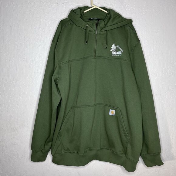 Carhartt Rain Defender Green Logo 1/4 Zip Hoodie Men's 3XLT TALL - Picture 1 of 14